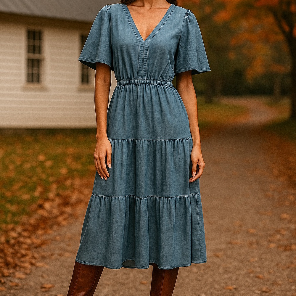 2XLarge Chic Soft Jean Midi Dress